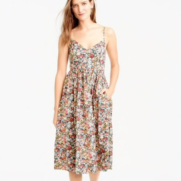 J Crew Liberty Thorpe Floral V Neck Dress Multicolor Sz 4 preppy summer classic